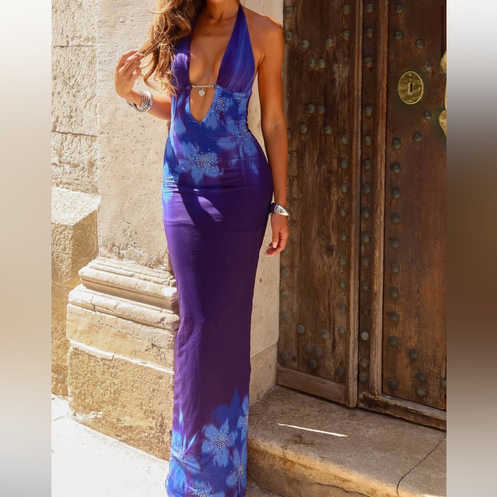 Vibrant Blue Backless Maxi Dress